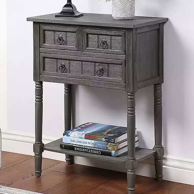 Kirklands Home 3-Drawer Turned Legs Accent Table Gray Clearance