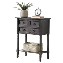 Kirklands Home 3-Drawer Turned Legs Accent Table Gray Clearance