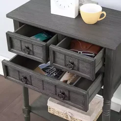 Kirklands Home 3-Drawer Turned Legs Accent Table Gray Clearance
