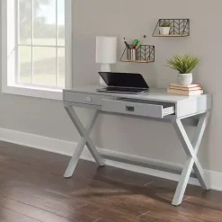 Kirklands Home 2-Drawer X-Frame Desk Gray Best