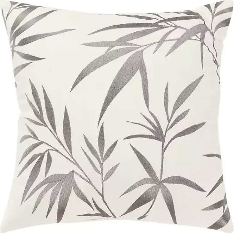 Pillows>Kirklands Home Gray Embroidered Botanical Throw Pillow