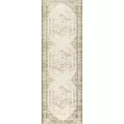 Kirklands Home Gray Faded Medallion Washable Runner Clearance