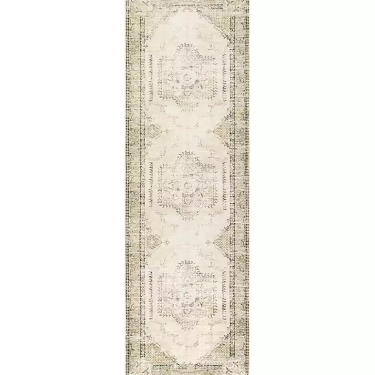 Kirklands Home Gray Faded Medallion Washable Runner Clearance