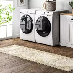 Kirklands Home Gray Faded Medallion Washable Runner Clearance