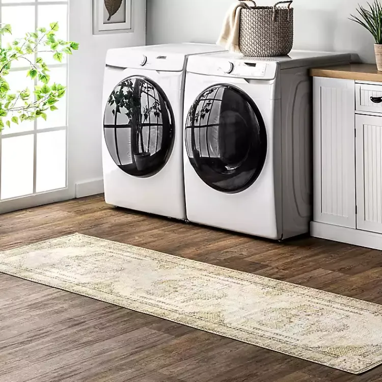 Kirklands Home Gray Faded Medallion Washable Runner Clearance