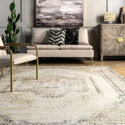 Kirklands Home Gray Faded Medallion Washable Area Rug, 4x6 New