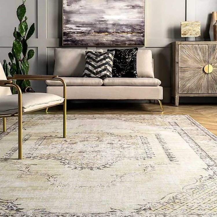Kirklands Home Gray Faded Medallion Washable Area Rug, 5x8 Best