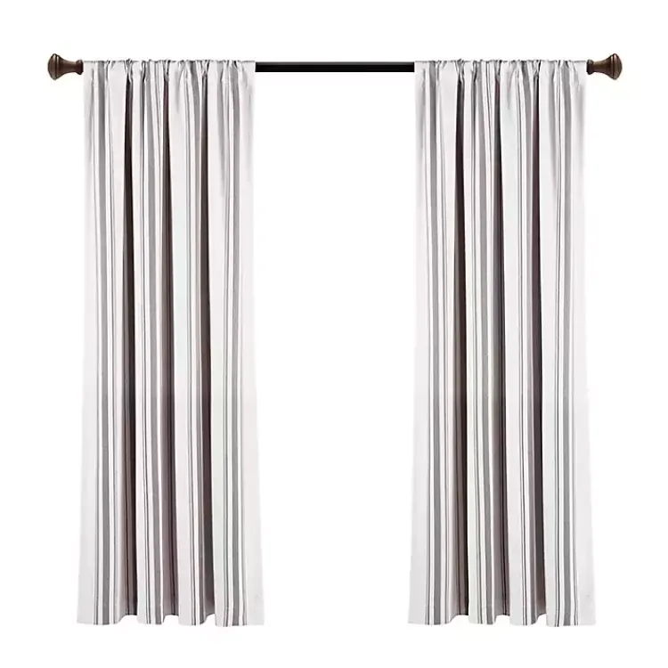 Kirklands Home Gray Farmhouse Stripe Curtain Panels, Set of 2 New