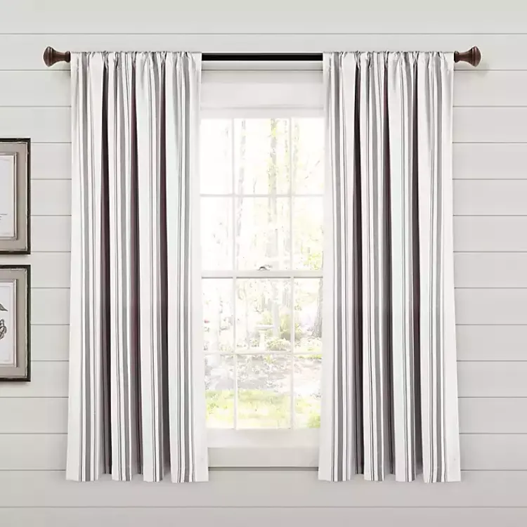 Kirklands Home Gray Farmhouse Stripe Curtain Panels, Set of 2 New