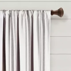 Kirklands Home Gray Farmhouse Stripe Curtain Panels, Set of 2 New