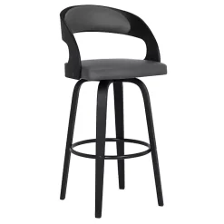 Kirklands Home Faux Leather Black Wood Sally Counter Stool Gray Clearance