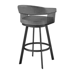 Kirklands Home Faux Leather Chelsea Swivel Bar Stool Gray New