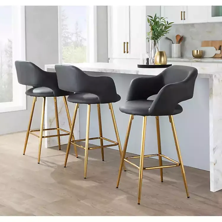 Kirklands Home Faux Leather Marge Counter Stools, Set of 2 Gray Sale