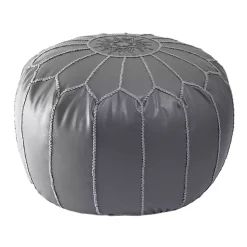 Poufs & Floor Cushions>Kirklands Home Faux Leather Round Pouf Gray