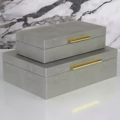 Baskets & Boxes>Kirklands Home Faux Shagreen Decorative Boxes, Set of 2 Gray