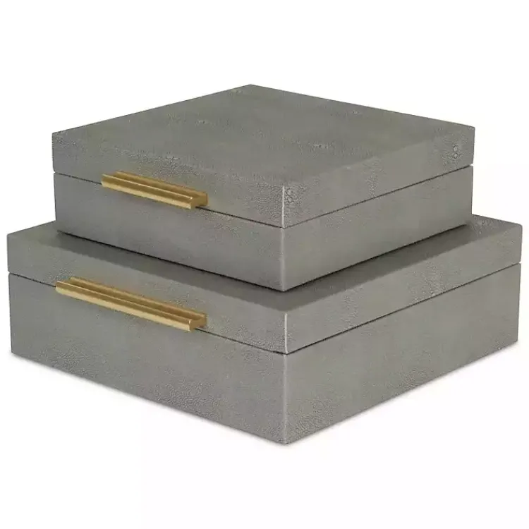 Baskets & Boxes>Kirklands Home Faux Shagreen 2-pc. Square Decorative Boxes Gray