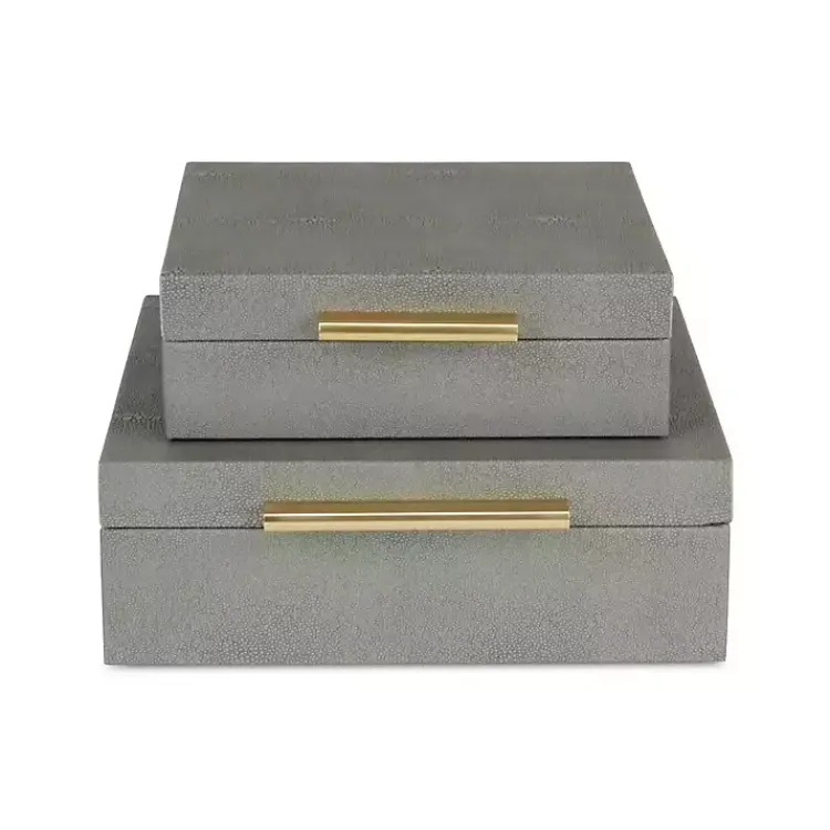 Baskets & Boxes>Kirklands Home Faux Shagreen 2-pc. Square Decorative Boxes Gray