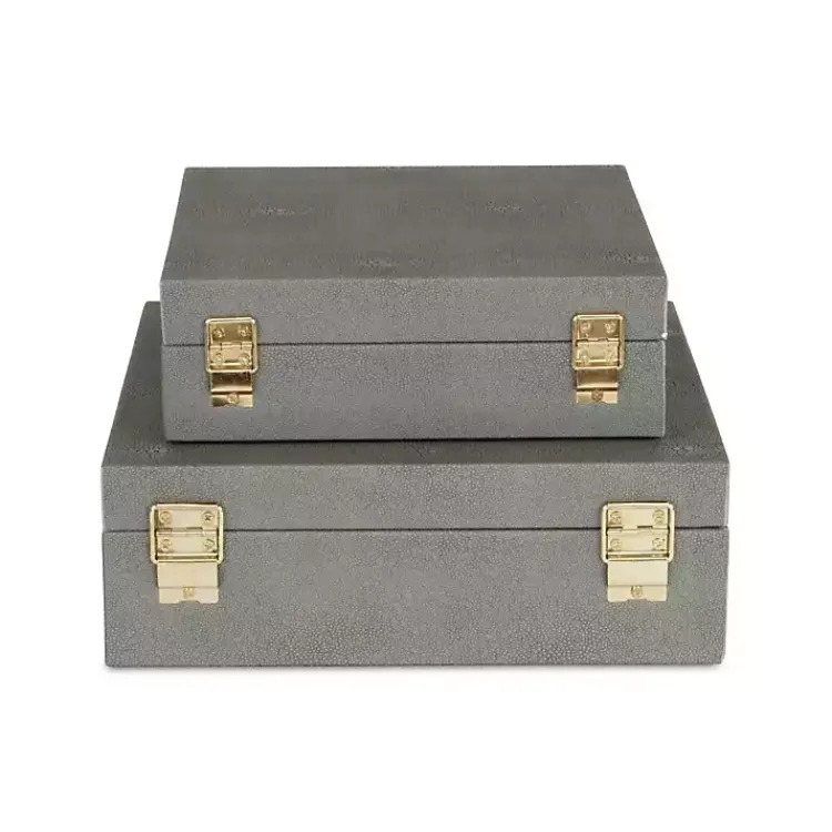 Baskets & Boxes>Kirklands Home Faux Shagreen 2-pc. Square Decorative Boxes Gray