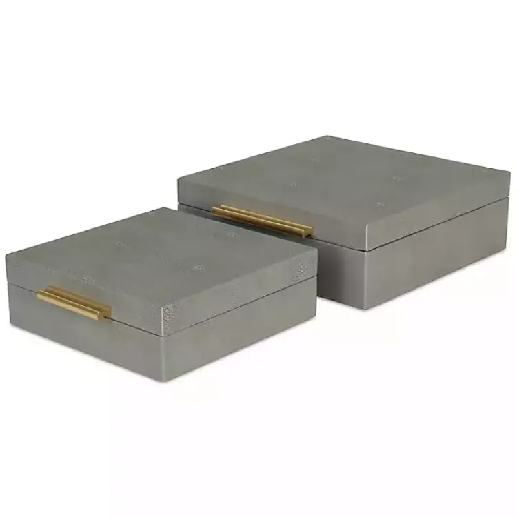 Baskets & Boxes>Kirklands Home Faux Shagreen 2-pc. Square Decorative Boxes Gray