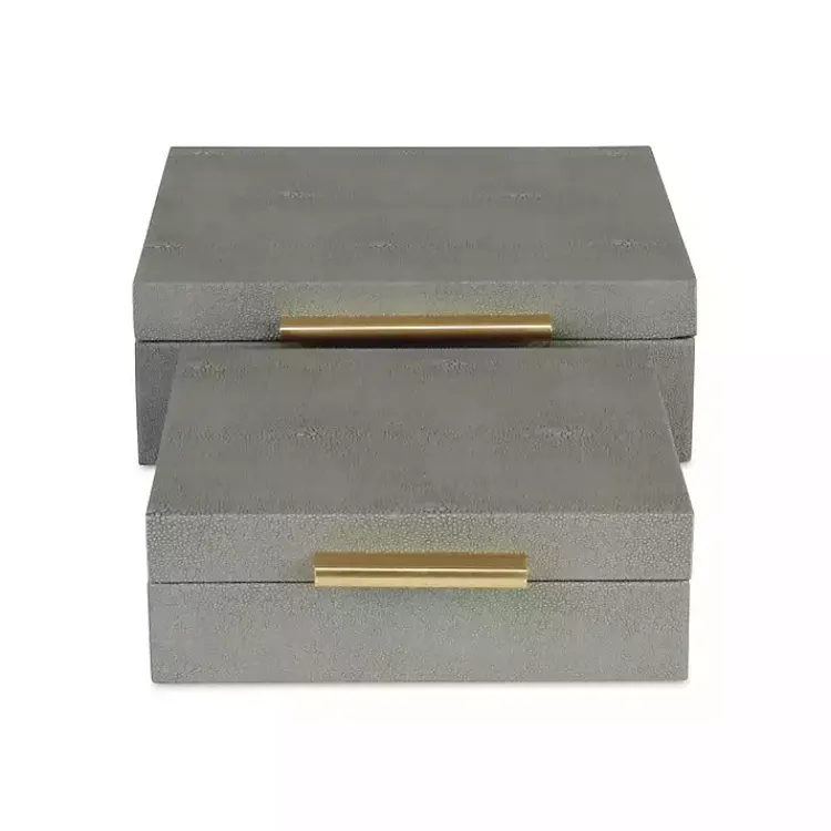 Baskets & Boxes>Kirklands Home Faux Shagreen 2-pc. Square Decorative Boxes Gray
