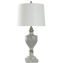 Kirklands Home Gray Faux Wood and Silver Table Lamp White Discount