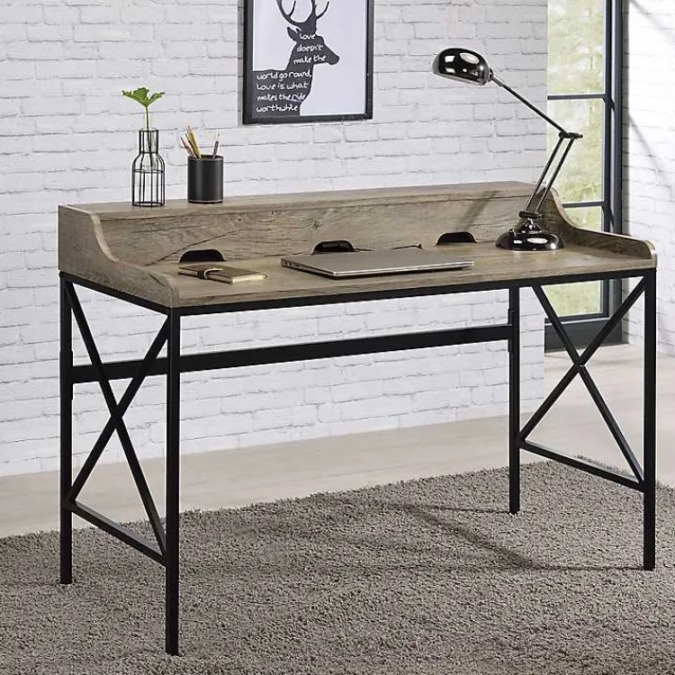 Kirklands Home Gray Finish X Frame Wooden Hinged Top Desk Online