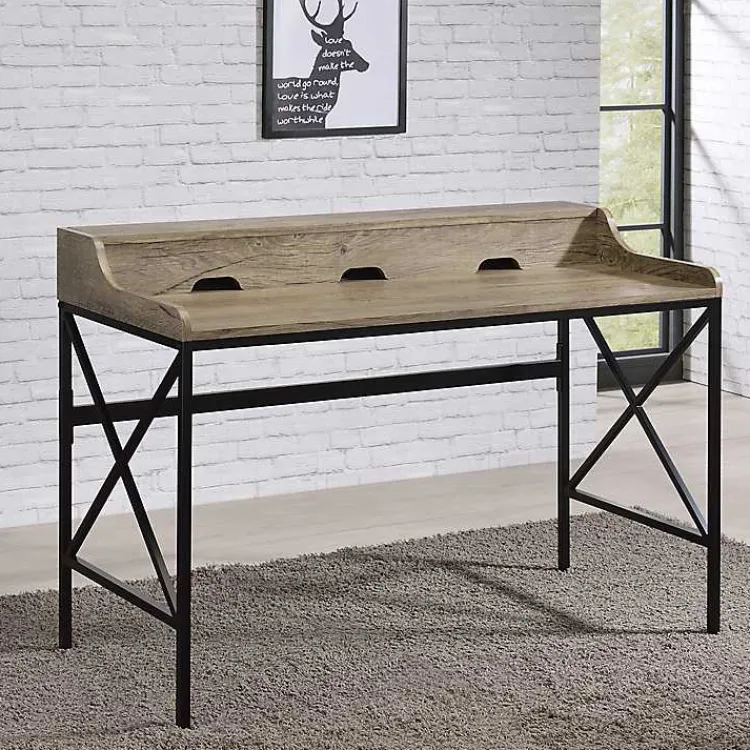 Kirklands Home Gray Finish X Frame Wooden Hinged Top Desk Online