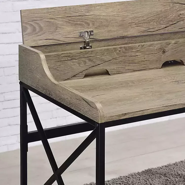 Kirklands Home Gray Finish X Frame Wooden Hinged Top Desk Online