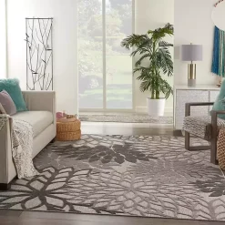 Kirklands Home Floral Burst Outdoor Area Rug, 7x10 Gray Hot