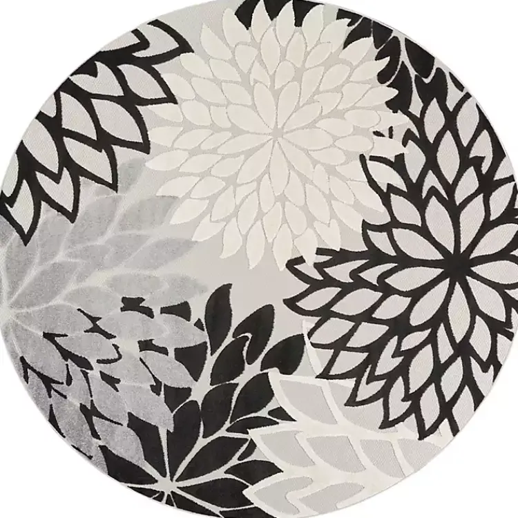 Kirklands Home Gray Floral Burst Round Outdoor Area Rug Outlet