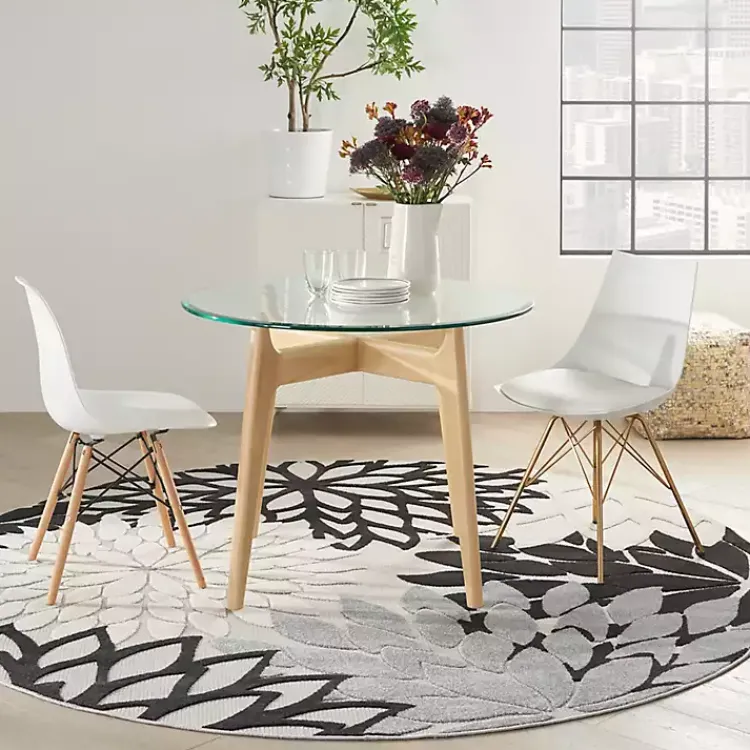 Kirklands Home Gray Floral Burst Round Outdoor Area Rug Outlet