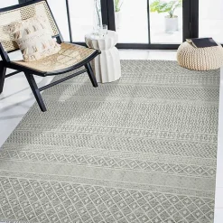 Kirklands Home Gray Geo Stripes Tassel Fringe Area Rug, 5x7 Hot