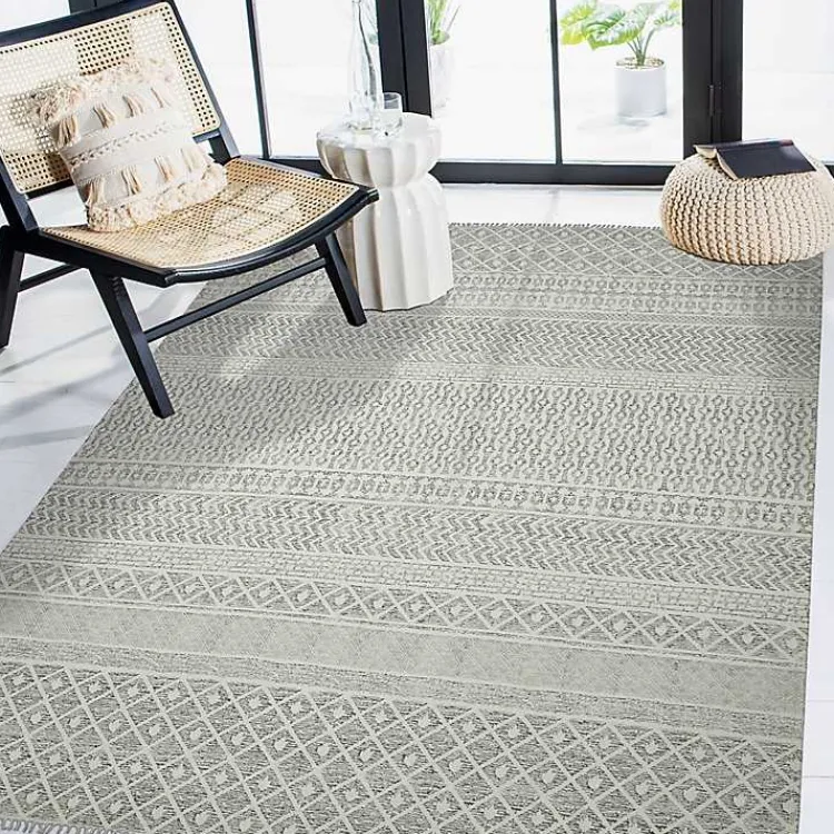 Kirklands Home Gray Geo Stripes Tassel Fringe Area Rug, 5x7 Hot