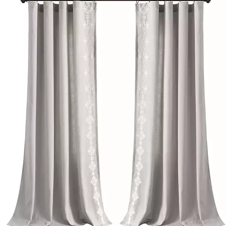 Kirklands Home Geometric Border Curtain Panel, 84 in. Gray Clearance