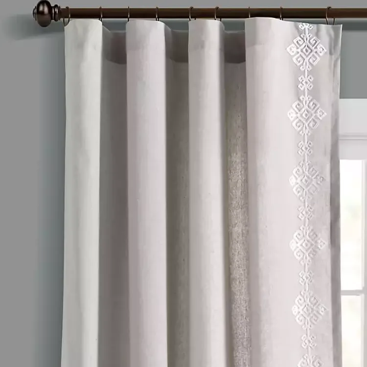 Kirklands Home Geometric Border Curtain Panel, 84 in. Gray Clearance