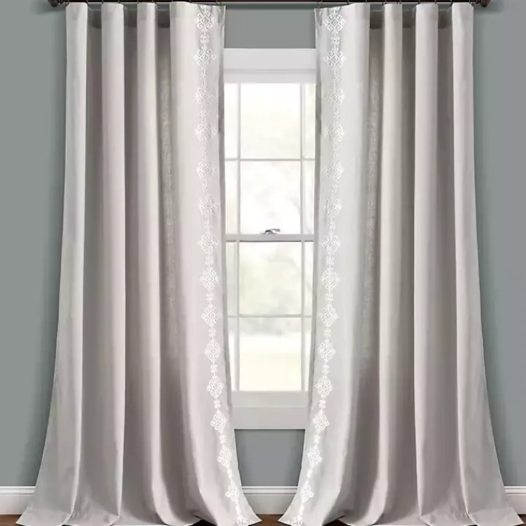 Kirklands Home Geometric Border Curtain Panel, 84 in. Gray Clearance