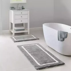 Kirklands Home Gray Geometric Pattern Reversible Bath Mat, 34 in. Clearance