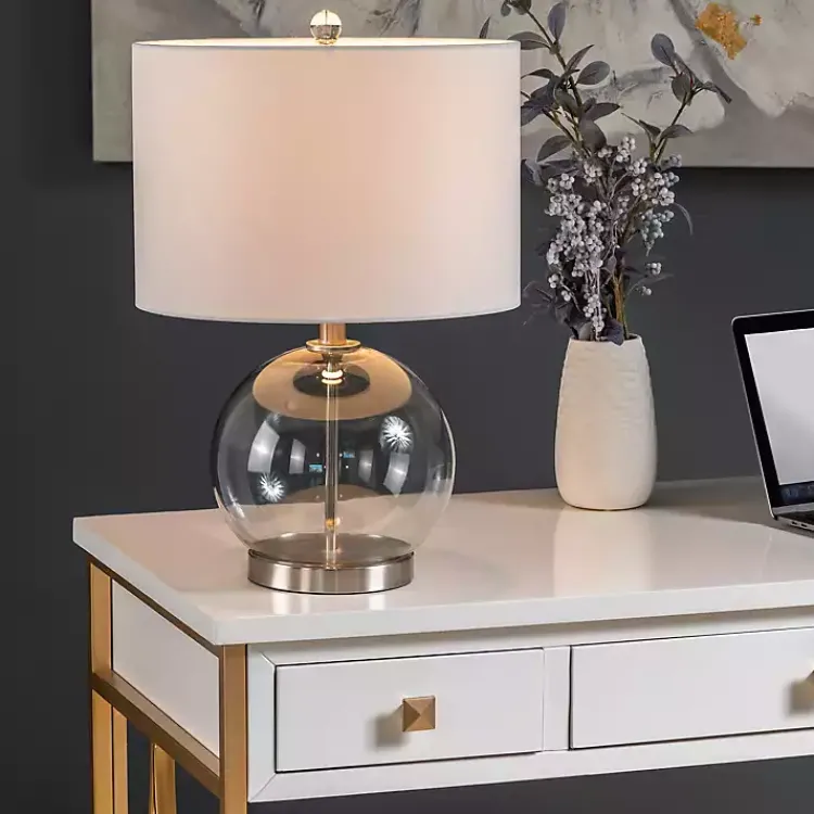 Kirklands Home Gray Glass Globe Table Lamp White Best