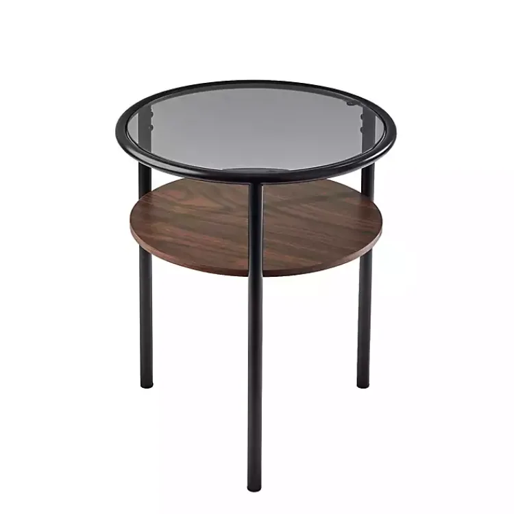 Kirklands Home Glass Top Accent Table with Wood Shelf Gray Best