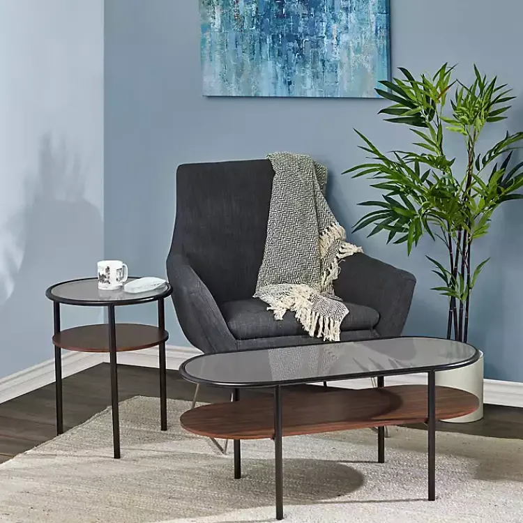 Kirklands Home Glass Top Accent Table with Wood Shelf Gray Best