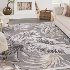 Kirklands Home Gray Grand Leaf Coastal Area Rug, 7x9 Sale