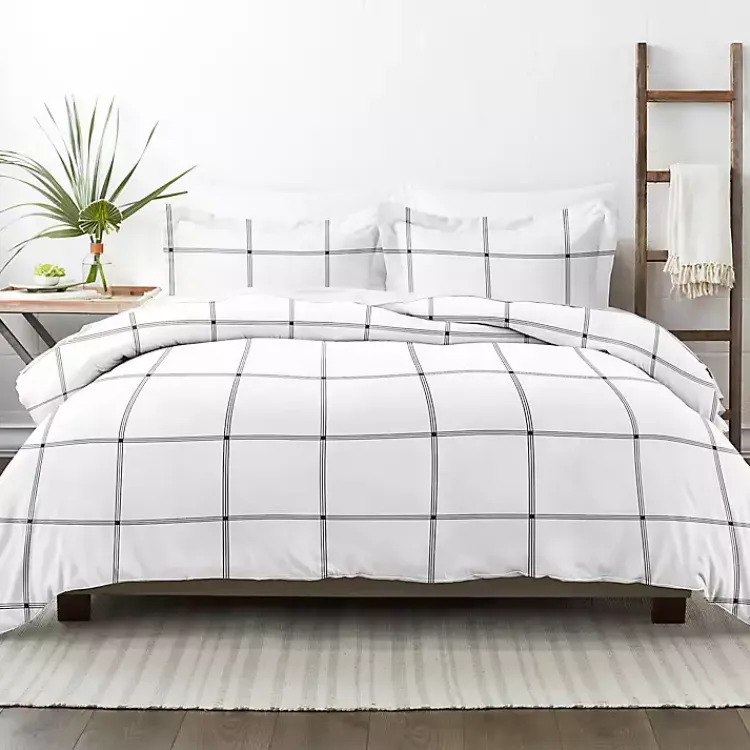 Kirklands Home Gray Grid Plaid 3-pc. Micro King Duvet Cover Set Clearance