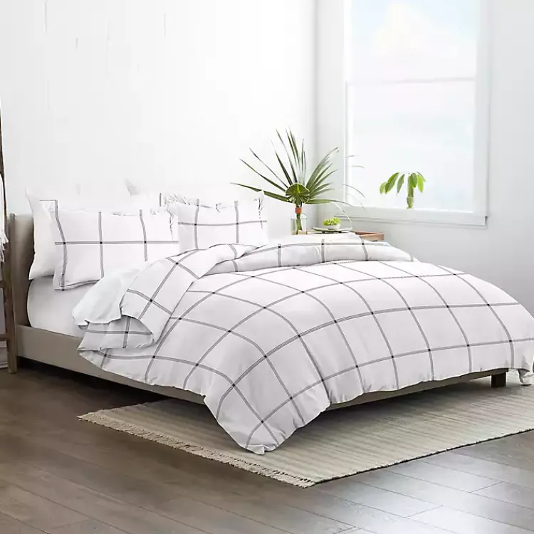 Kirklands Home Gray Grid Plaid 3-pc. Micro King Duvet Cover Set Clearance