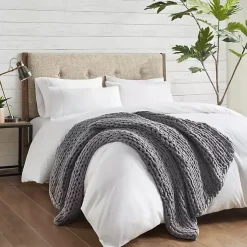 Blankets & Throws>Kirklands Home Hand Made Chunky Double Knit Throw Blanket Gray