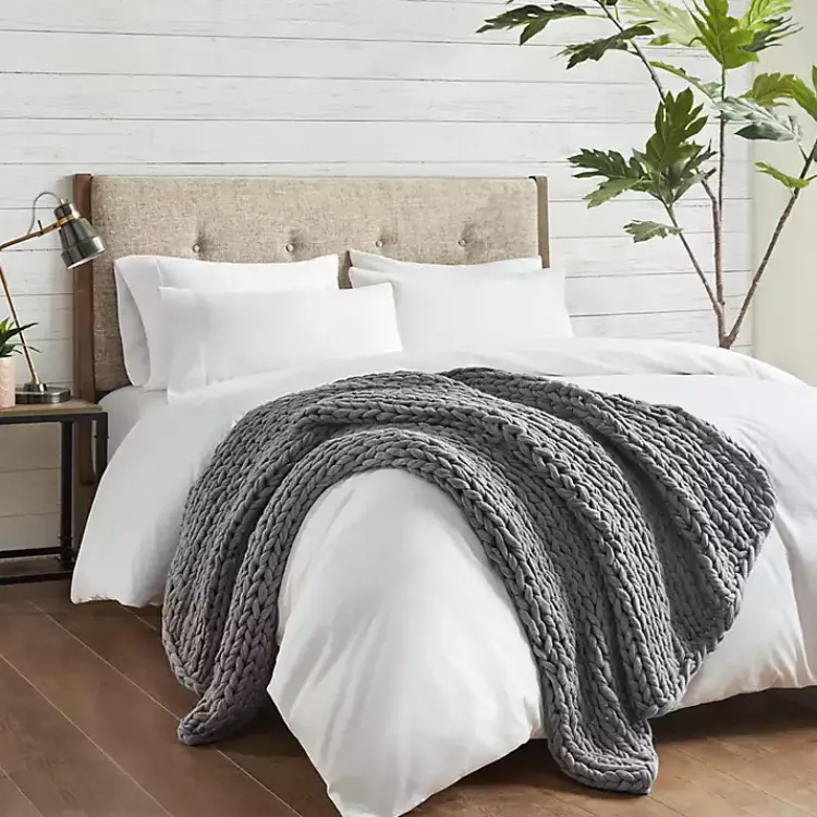 Blankets & Throws>Kirklands Home Hand Made Chunky Double Knit Throw Blanket Gray