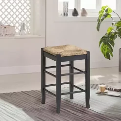 Kirklands Home Handwoven Square Wooden Counter Stool Gray Sale