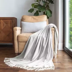 Blankets & Throws>Kirklands Home Herringbone Throw with Fringe Gray