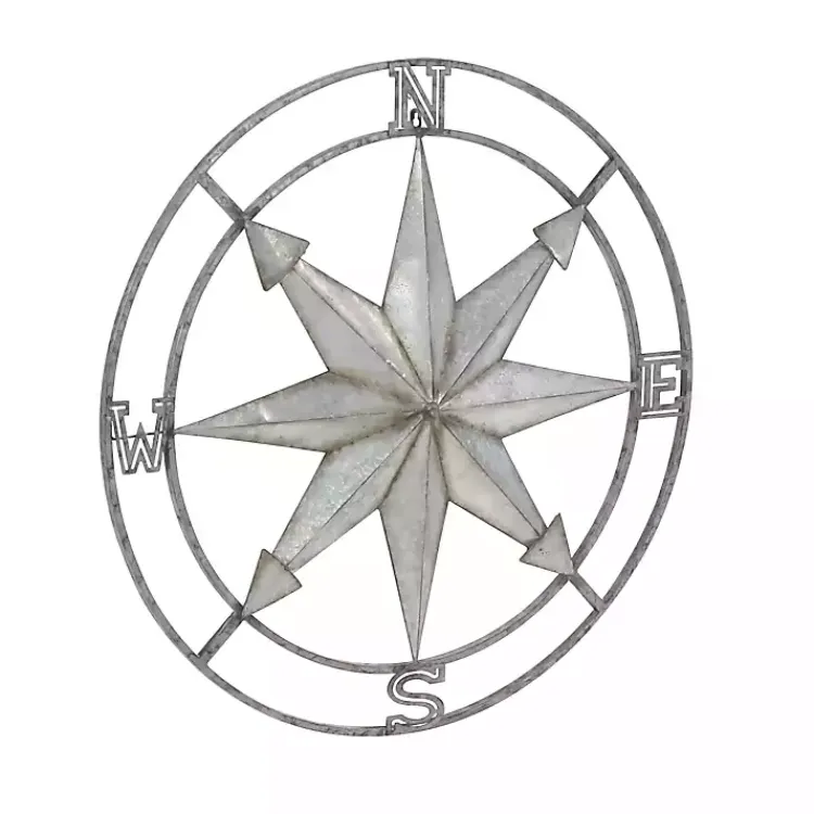 Kirklands Home Gray Iron Compass Outdoor Plaque Silver Hot