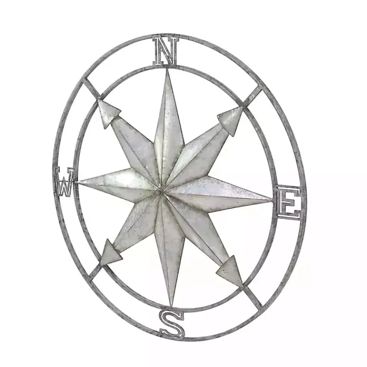 Kirklands Home Gray Iron Compass Outdoor Plaque Silver Hot