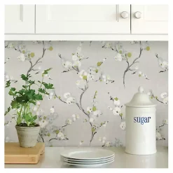 Kirklands Home Gray Japanese Blossom Peel & Stick Wallpaper Clearance